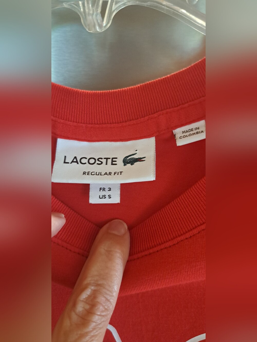 Lacoste Heritage Branded Lrg Logo Crew Neck T-Shirt Top Red Reg Fit  Preppy S - Picture 5 of 8